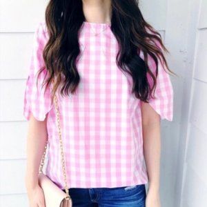 Banana Republic Pink Gingham Tie-Sleeve Top